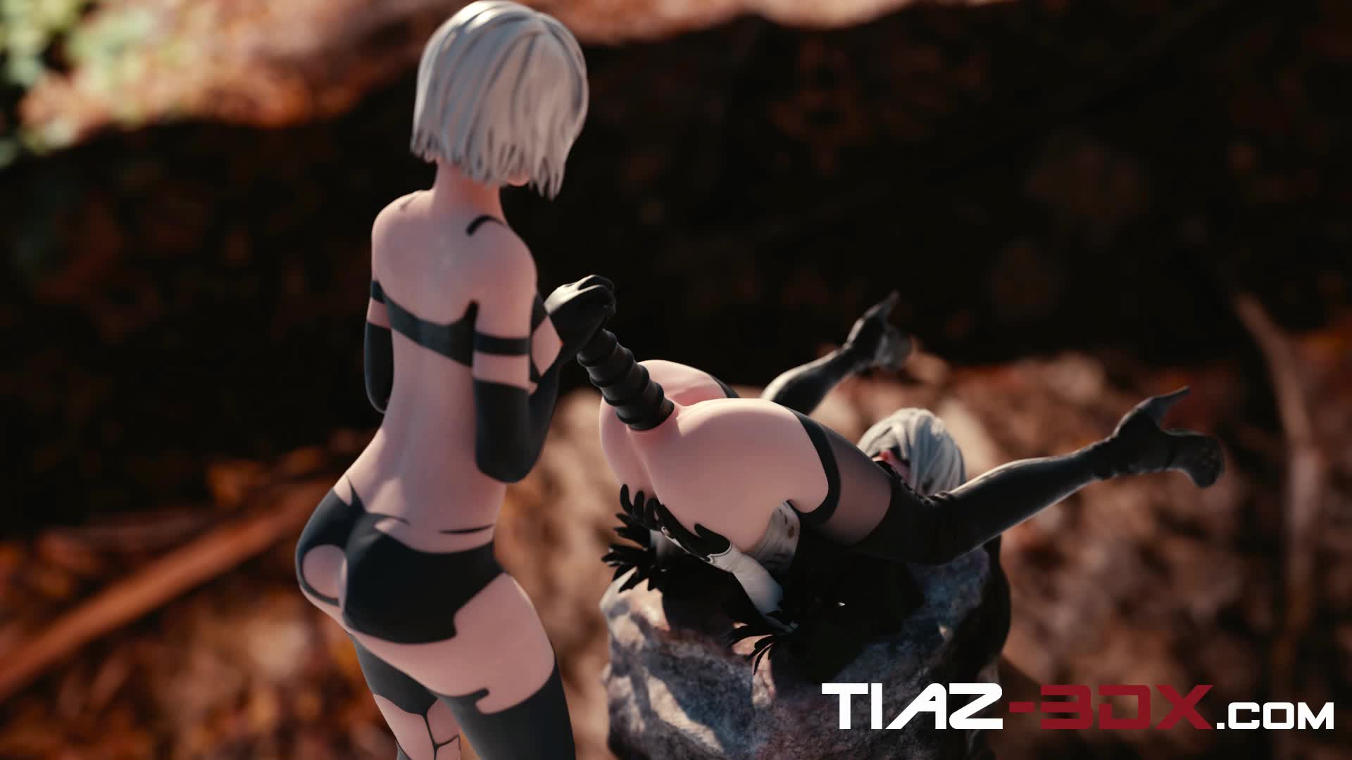 Анальная мастурбация девушки в образе 2B из игры Nier Automata