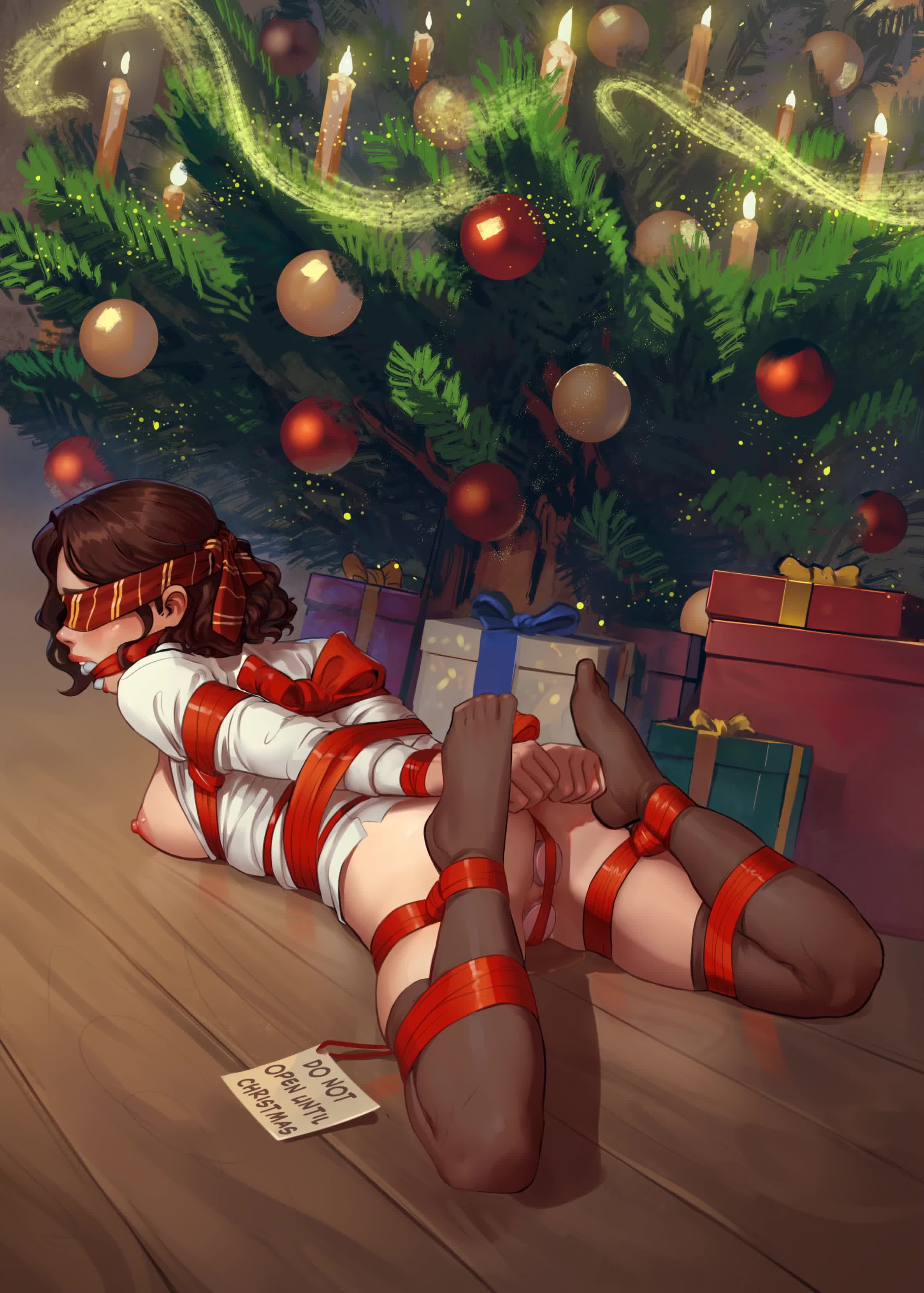 Christmas ribbon bondage